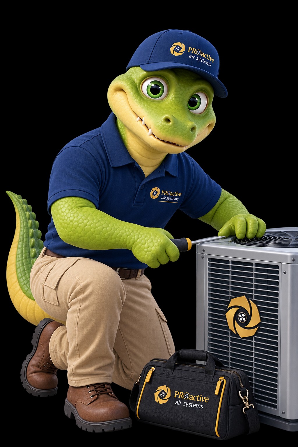 Mister Cooligator inspecting an air conditioning unit